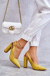 Туфлі-човники з гострим носком на високих підборах жовтого кольору Alanza