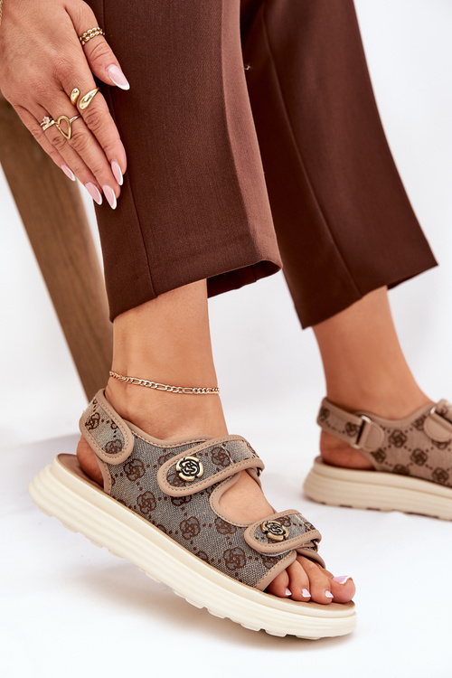 Жіночі Патерні Текстильні Сандалі З Золотими Деталями Хакі Pefese