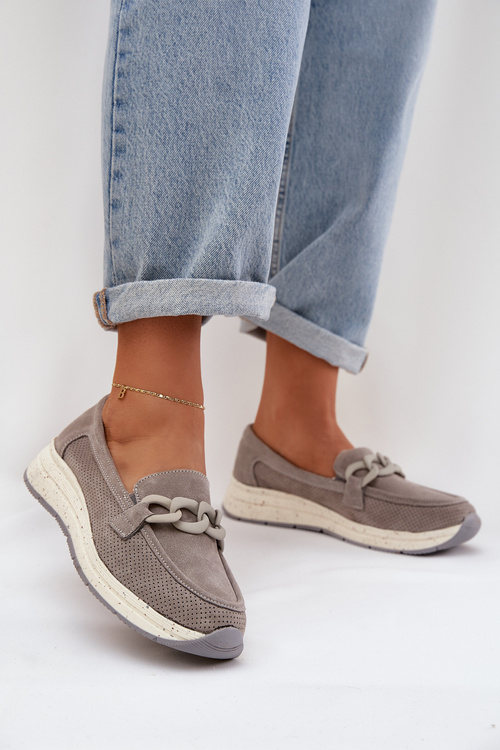 Замшеві мокасини на платформі з ланцюгом D&A TW552 сірі