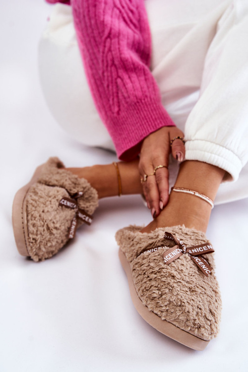 Жіночі хутряні тапочки з бантом бежеві Ryana