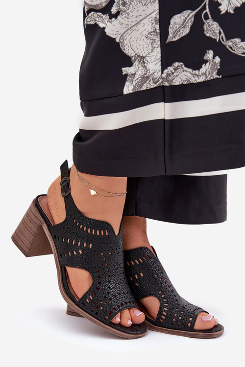 Жіночі Перфоровані Сандалі На Каблуках Чорні Tosine