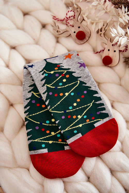 Жіночі шкарпетки з різдвяним малюнком ялинки сірого кольору