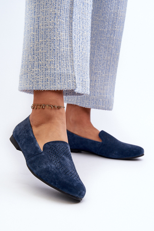 Замшеві зручні лофери темно-синього кольору Giovana