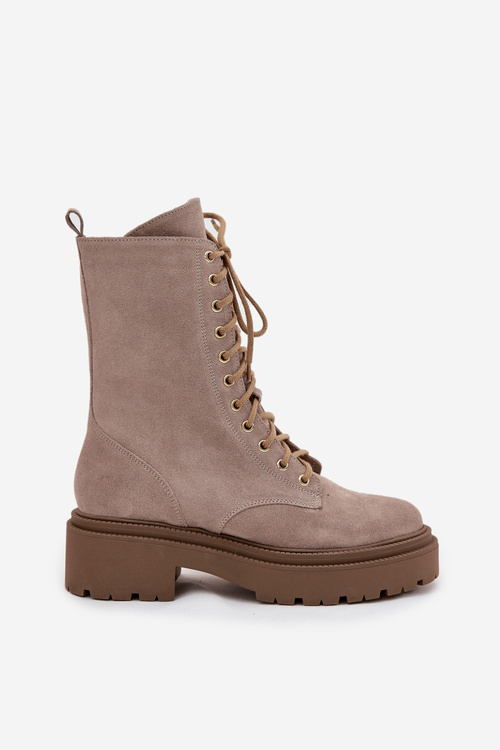 Жіночі робочі ботфорти з натуральної замші з опаленням Zazoo 4213 бежеві