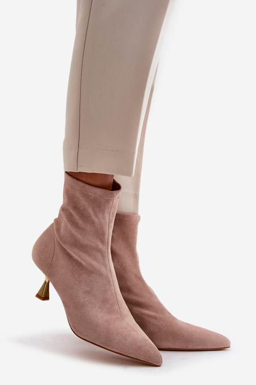 Жіночі черевики на шпильці Еко замшеві з гострими носками бежеві Irithare