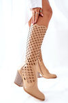 Ажурні замшеві високі чоботи бежеві Дієслова
