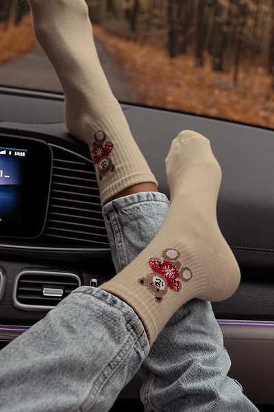 Жіночі Шкарпетки Ведмідь у Светрі Бежеві