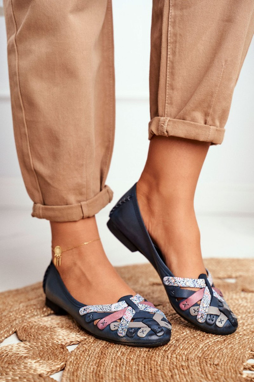 Жіночі шкіряні балетки Maciejka Navy Blue 01358-27