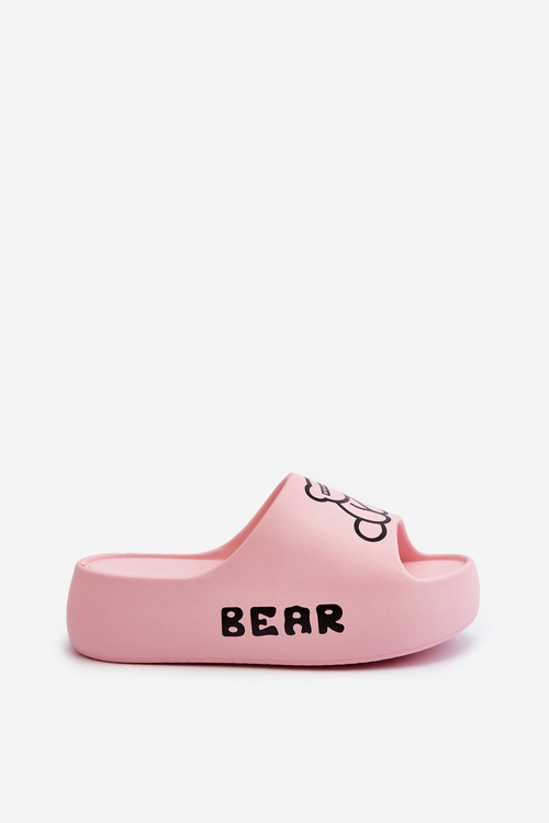 Жіночі пінопластові шорти на масивній підошві з ведмедиком рожевої ламіри