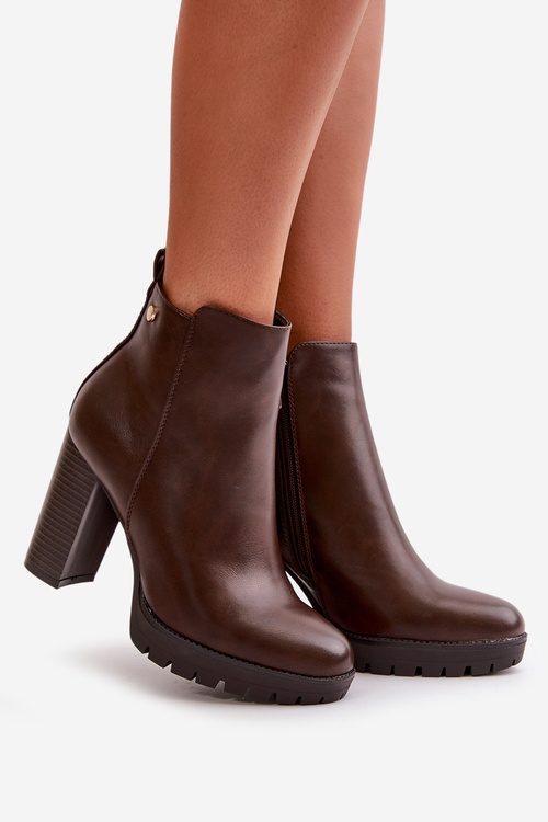 Жіночі зимові черевики на високому каблуці, застібка-блискавка, темно-коричневі Bioria