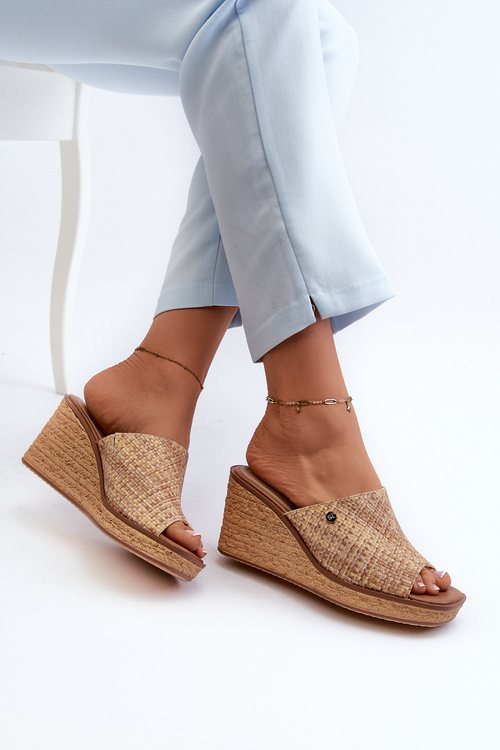 Жіночі босоніжки на танкетці Sergio Leone KL213 Бежеві