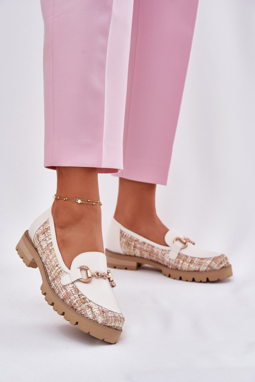 Жіночі Шкіряні Мокасини З Золотим Детаєм Світло-бежеві Лаура Мессі 2938