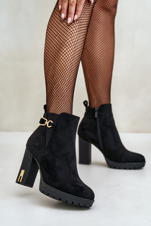 Теплі жіночі ботильйони на високому каблуці Чорні Terisanna