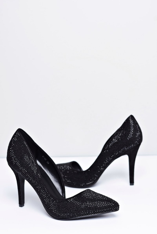 Жіночі асиметричні чорні замшеві туфлі на шпильці з циркону