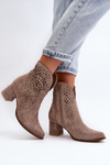 Жіночі бежеві замшеві ажурні чоботи на високих підборах Zazoo 3166/P