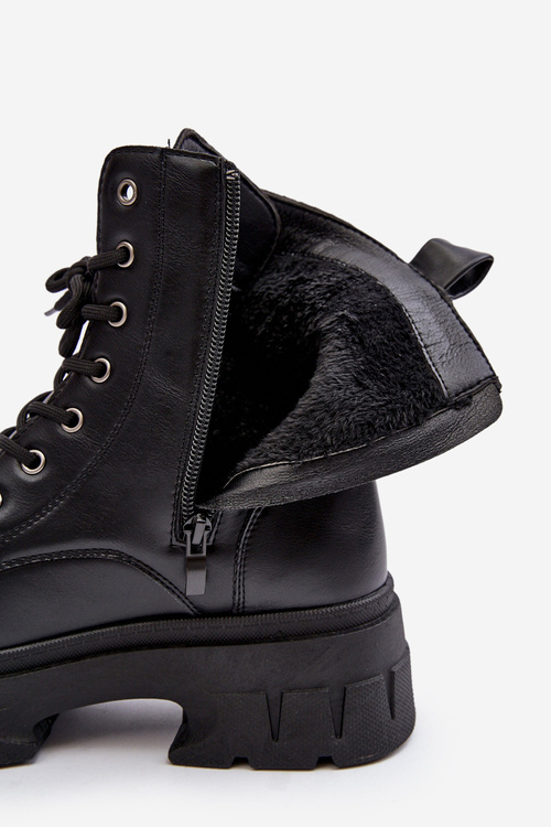 Жіночі ботильйони на шнурівці на плоскій підошві чорні Brenhile