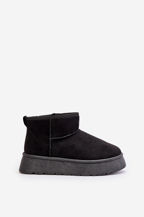 Низькі жіночі зимові черевики на платформі, утеплені хутром чорного кольору Saldren