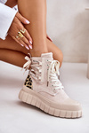Жіночі ботильйони на платформі з декоративною шнурівкою леопардові світло-бежеві Edidda