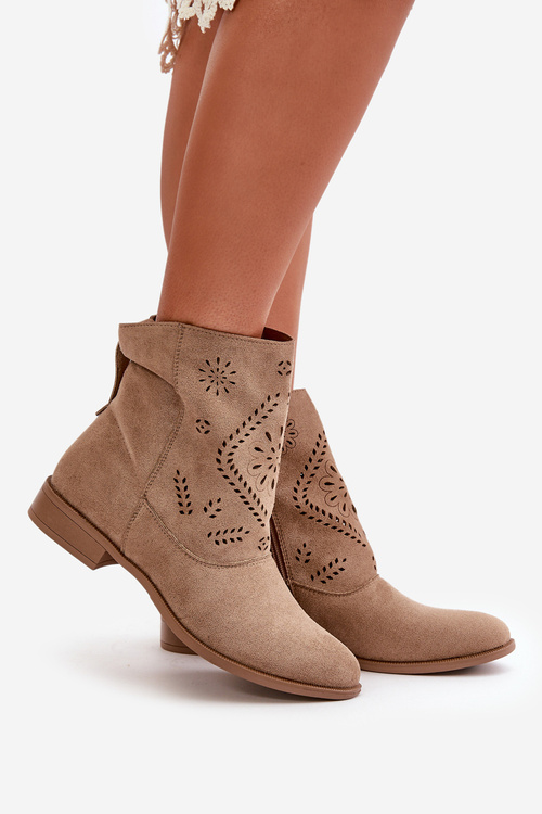 Жіночі ботильйони на блискавці та декоративній деталі Еко Замша Бежеві Lerioria