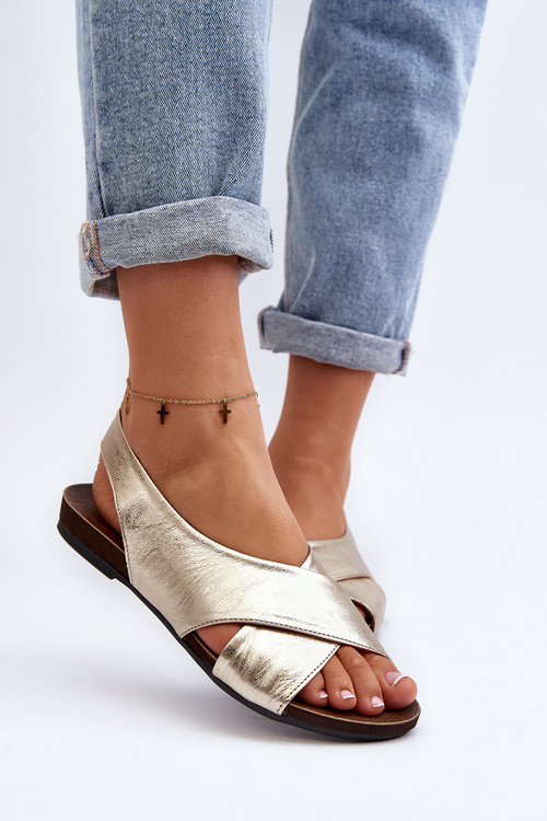 Золоті жіночі шкіряні босоніжки Zazoo 40407