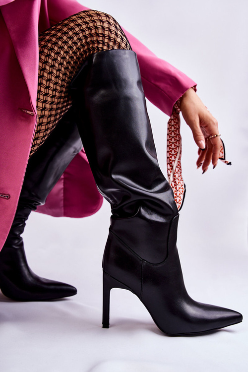 Шкіряні Чоботи На Шпильці Чорні Rissa