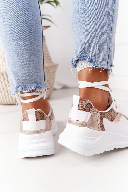 Жіноче спортивне взуття Кросівки біло-золоті Мелані