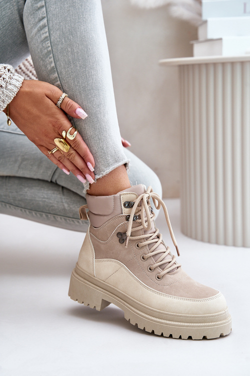 Бежеві жіночі ботильйони Rabaria на шнурівці