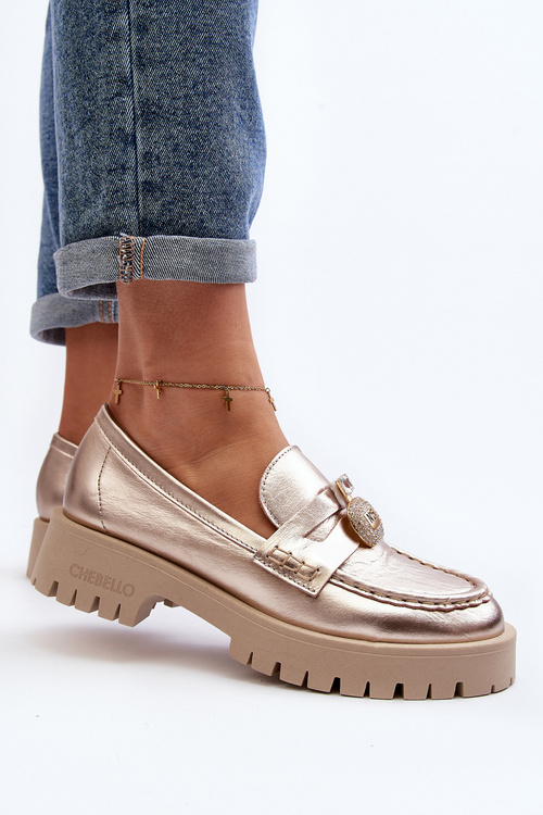 Шкіряні лофери із золотим декором CheBello 4291