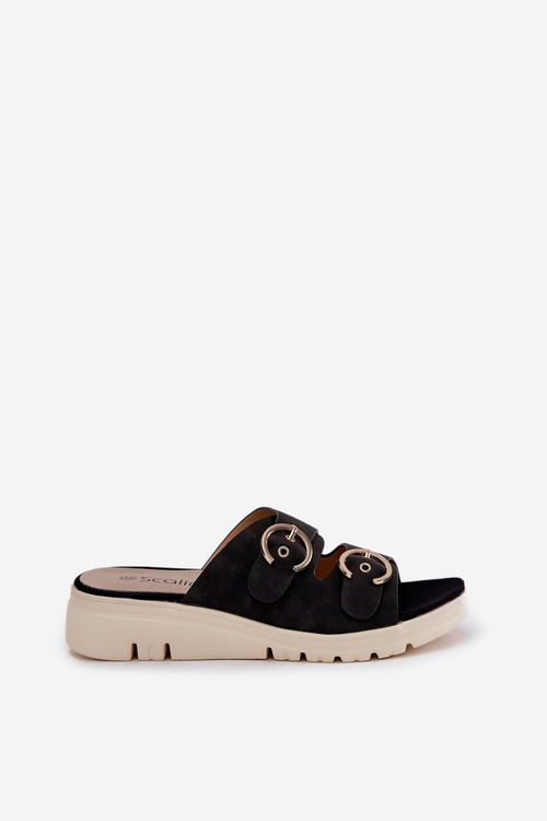 Жіночі босоніжки на платформі та танкетці чорні Vimarils