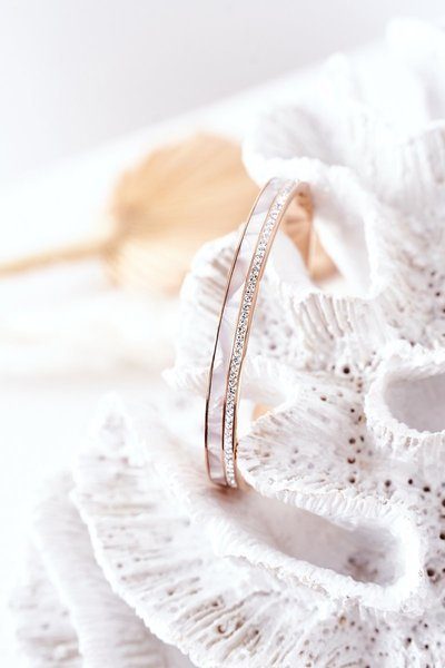 Сталевий браслет із кубічним цирконієм і перламутровим рожевим золотом