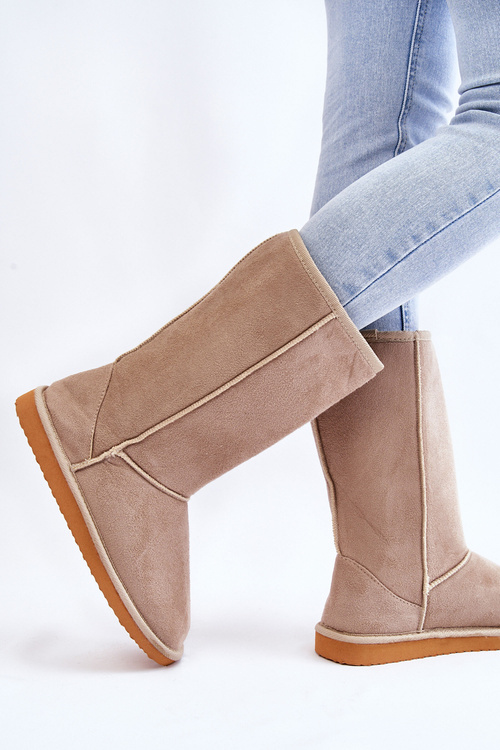 Жіночі замшеві високі зимові черевики утеплені бежеві Reyma