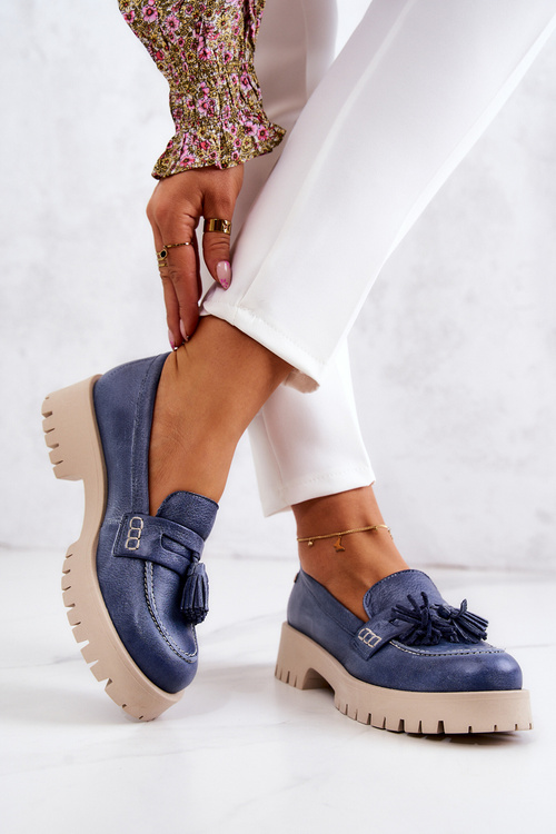 Жіноче шкіряне взуття Бахрома Maciejka 05497-17 Синій