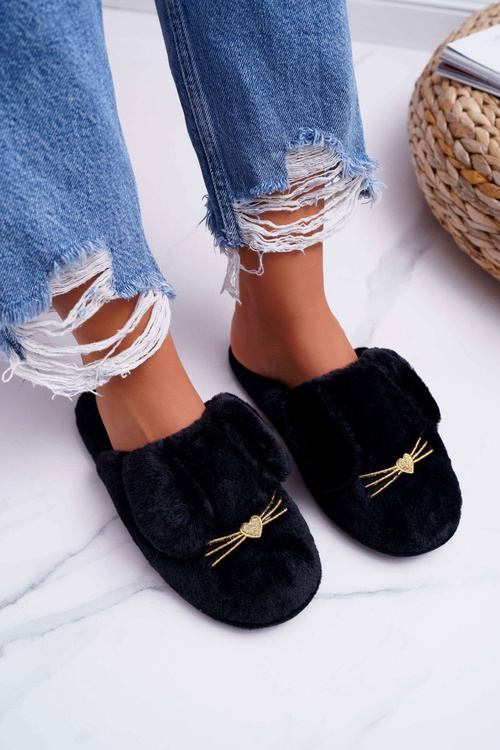 Жіночі тапочки з хутром і вушками чорні Semmi
