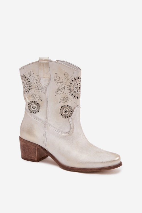 Замшеві шкіряні жіночі черевики з перфорацією на підборах Zazoo 3844 золото зношене