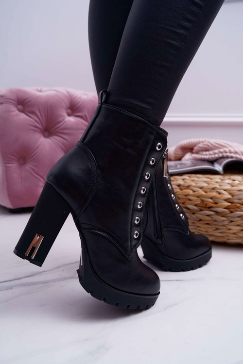 Жіночі чоботи на шпильці, декоративна блискавка, чорні Imagine