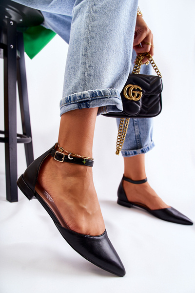 Жіночі шкіряні босоніжки-балетки в чорному кольорі Caprise