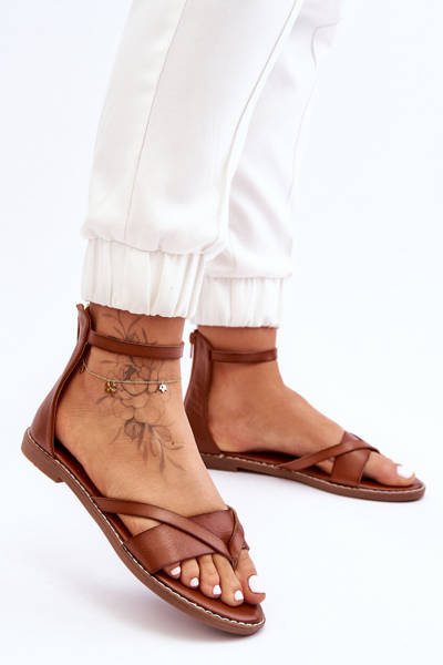 Жіночі шльопанці на плоскій підошві на блискавці, коричневого кольору Rise Up!