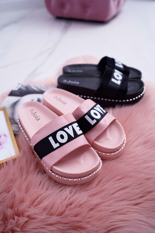Жіночі шльопанці на платформі зі стразами Love Pink MoreLove