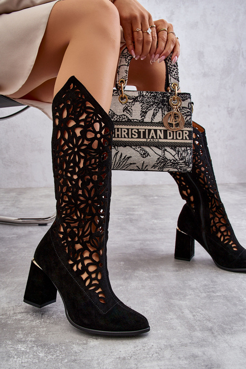 Замшеві ажурні черевики Leski Shoes 3234 Чорні