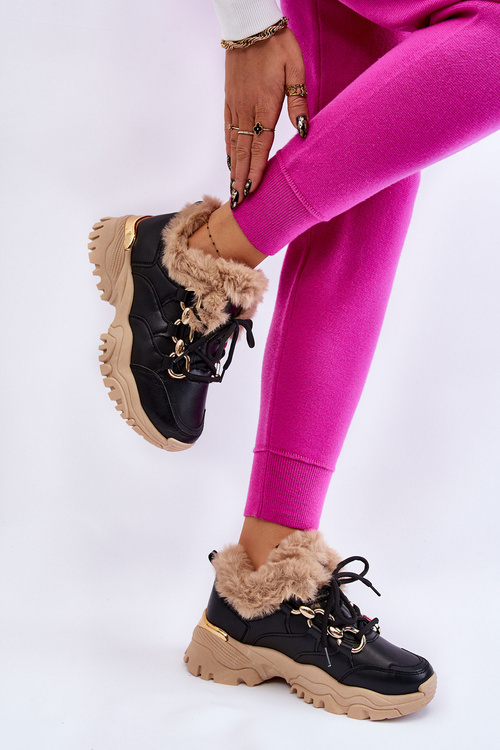 Жіночі утеплені спортивні черевики на шнурівці чорно-бежевий Kerberos