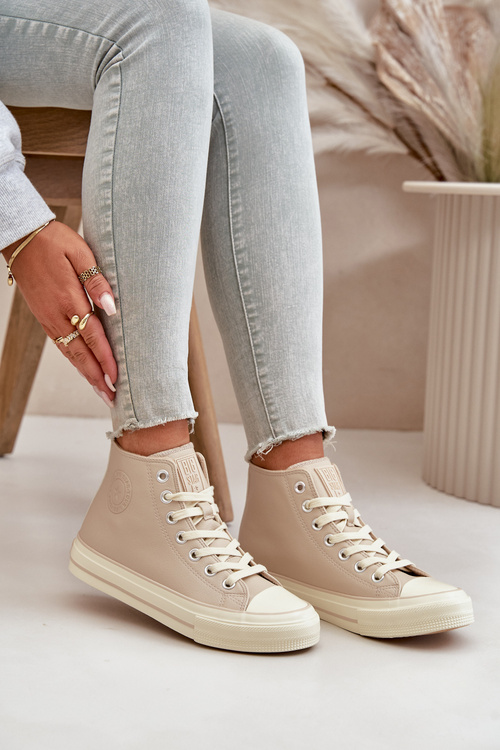 Жіночі утеплені кросівки з еко шкіри бежеві Big Star OO274934