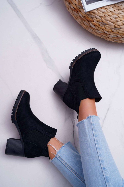 Жіночі чоботи на шпильці замшеві чорні Shanto