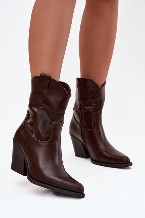 Жіночі Ковбойські Чоботи Еко Шкіра На Підборах Шоколадні Sorelia