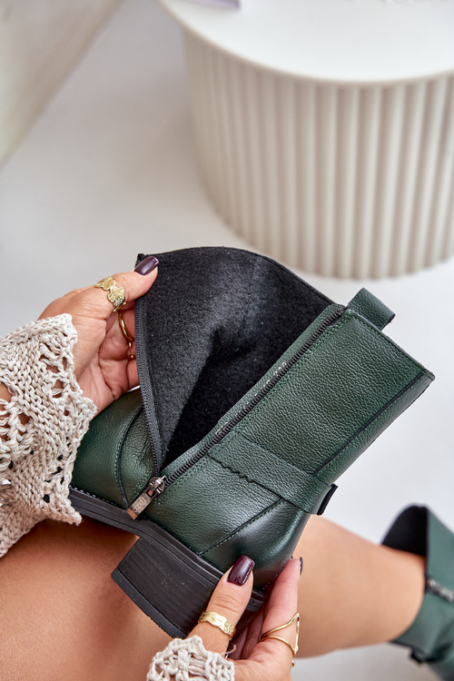 Zazoo 60480 Шкіряні ботильйони на низькому каблуці, утеплені, темно-зелені