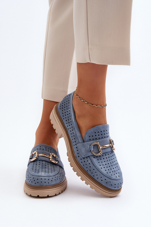 Жіночі сині вирізані мокасини з прикрасами Talesse