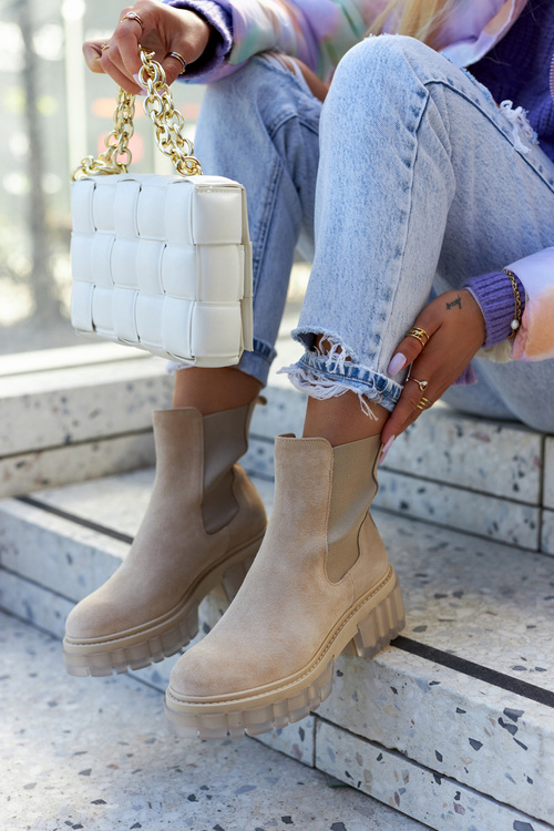 Замшеві жіночі чоботи світло-бежевий Кеннел