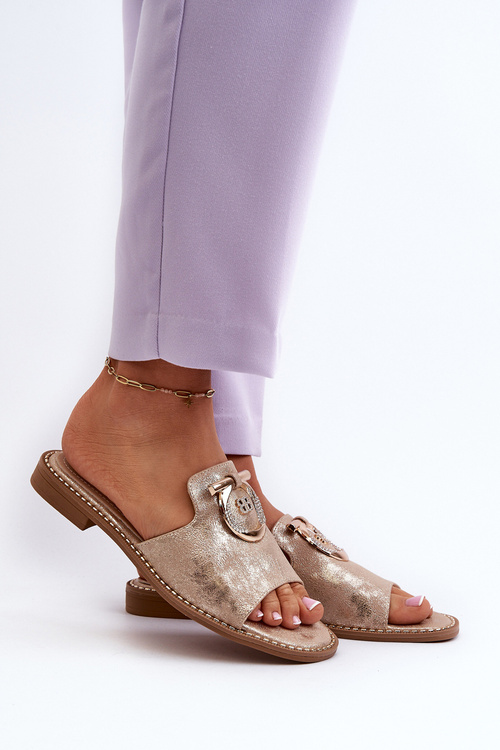 Елегантні блискучі жіночі тапочки з декором S.Barski KV27-032 золото