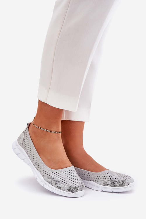 Шкіряні перфоровані балерини Vinceza 95323 сірі