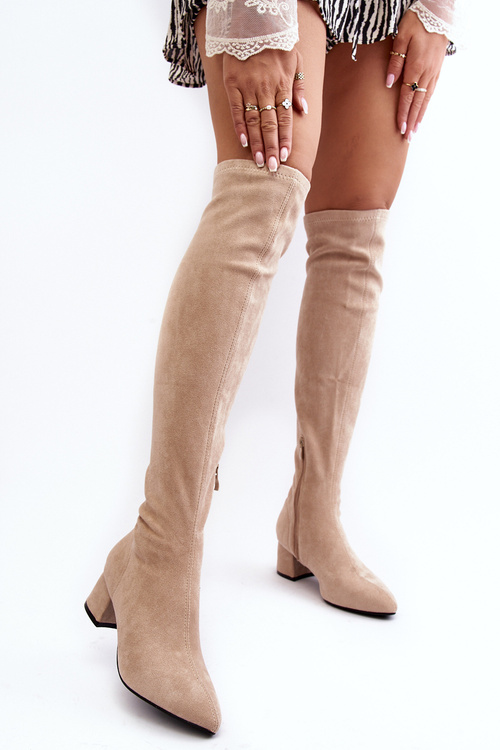 Жіночі чоботи на низькому каблуці бежеві Maidna