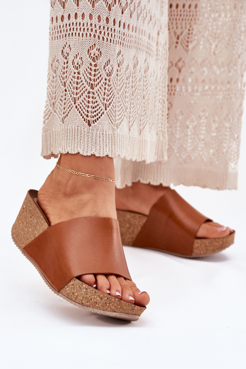 Zazoo 40291 Шкіряні Жіночі Сандалі На Корковому Каблуці Коричневі